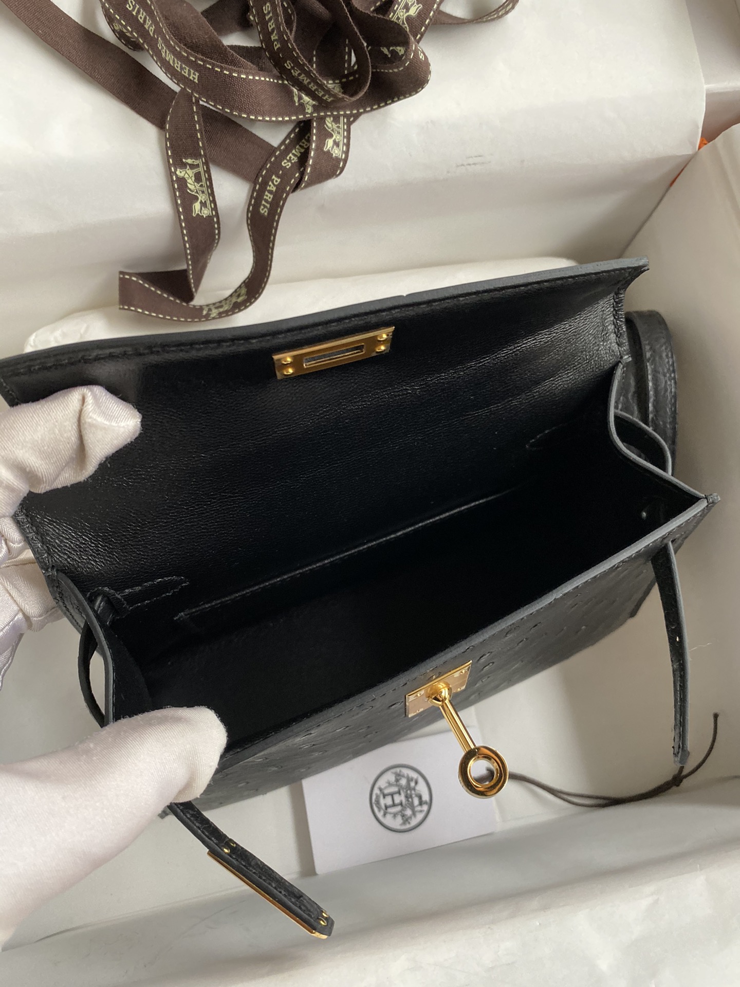 Hermes Kelly Mini II Bag 19CM In Black Ostrich Leather